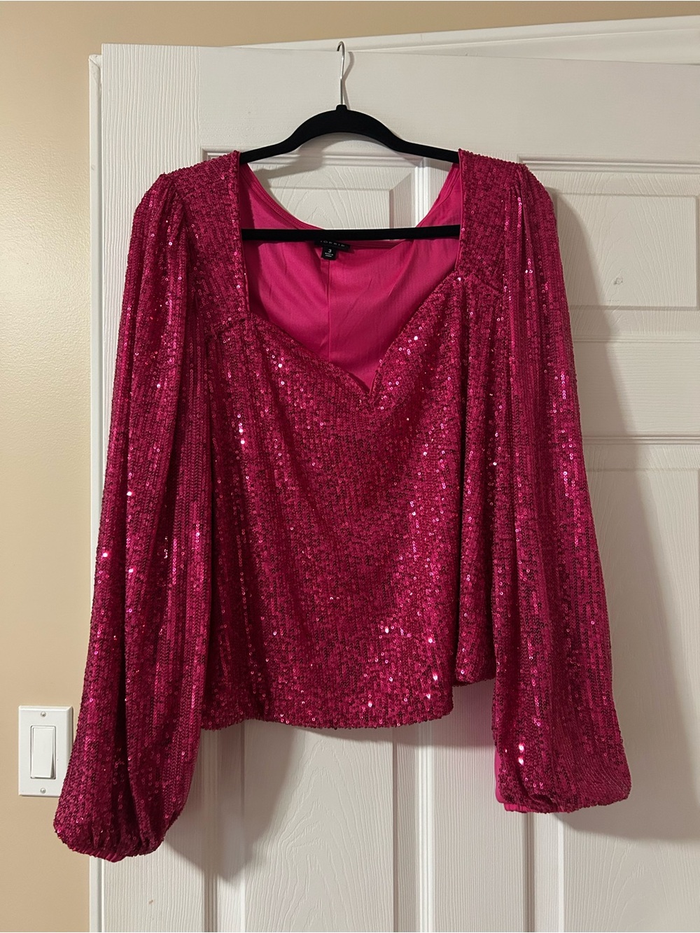 torrid Fuchsia Sequin Puff-Sleeve Blouse